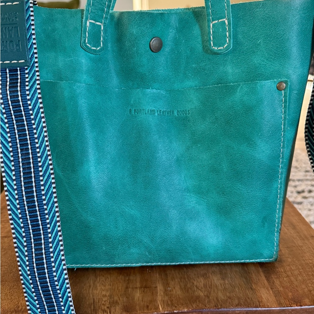 PORTLAND LEATHER REEF mini Turquoise Leather Tote Bag